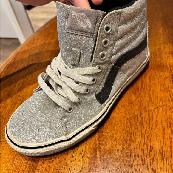 🩵 Vans Glitter High-Top Sneakers - Silver and Black size women’s 7.5 men’s 6.0 - Picture 4 of 8
